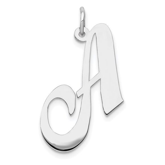 14k White Gold Ella Collection LG Fancy Script Initial A Pendant